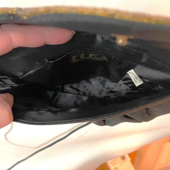 Vintage 80's Glam Semi-Formal Satin Shimmer Beaded Black & Gold Purse by ELKA - Picture 7 of 7